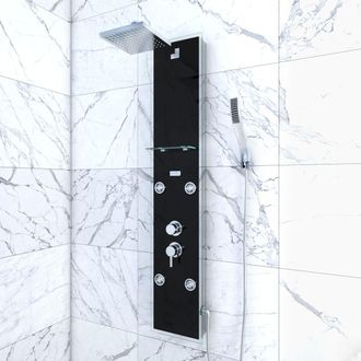 Aurlane Columna Ducha Hidromasaje - 22x125cm - Cristal Templado Boquillas Hidromasaje - Epsilon Black