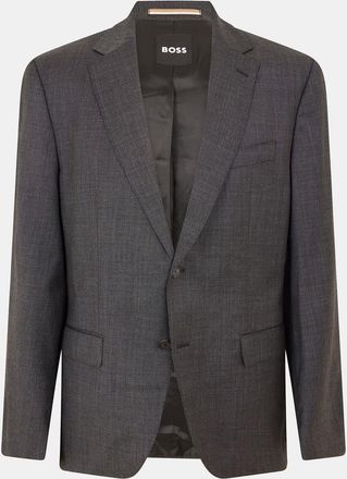 HUGO BOSS Mens Jeckson Solid Patterned Notch Collared Suit Jacket in Grey - Size 44 (Chest)