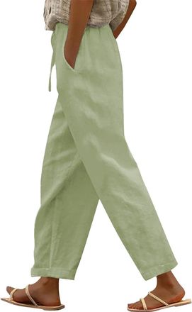 Generic Nuoke My Orders, Linen Trousers Womens, Summer Trousers for Women UK, Black Elasticated Waist, Wide Leg Culottes, Plus Size Wide Leg Pants, Womens Chi