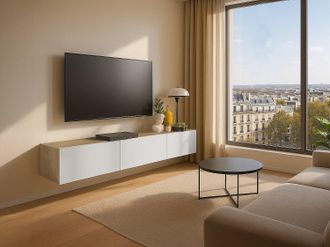 Vente-Unique Mobile TV sospeso con 3 ante Bianco e Naturale chiaro - VIKILA