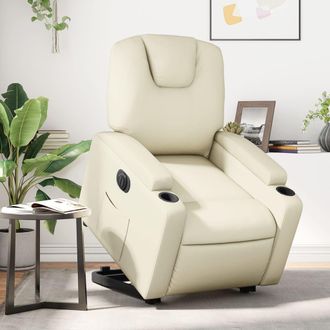 vidaXL Vidaxl - Sill&oacute;n Reclinable Elevable El&eacute;ctrico De Cuero Sint&eacute;tico Crema