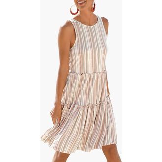 Lascana Womens Flowy Tiered Dress in Brown White Striped at Nordstrom, Size 12