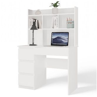 Topeshop MIJAS SINISTRA - Scrivania 98&times;51&times;146 cm con 4 cassetti e 4 ripiani, con mensola superiore per ufficio / camera da letto - Bianco