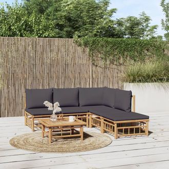 vidaXL Set De Muebles De Jard&iacute;n 6 Piezas Bamb&uacute; Con Cojines Gris Oscuro Vidaxl
