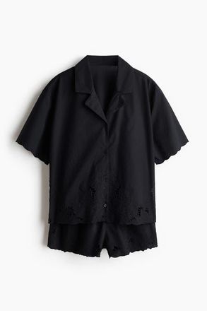H&M Broderie Anglaise Pyjamas in Black at Nordstrom, Size Xx-Small