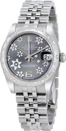 Rolex Pre-owned Rolex Oyster Perpetual Diamond Floral Rhodium Dial Ladies Watch 178344RFJ