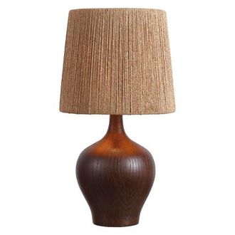 Jonathan Y Designs Eben Farmhouse Resin/Metal Gourd LED Table Lamp with Paper Rope Shade in Dark Brown Wood Finish at Nordstrom