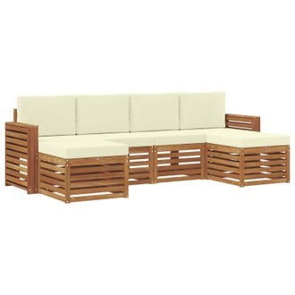 vidaXL Juegos De Sof&aacute;s 6 Pcs Natural Y Crema Madera De Acacia S&oacute;lida Vidaxl
