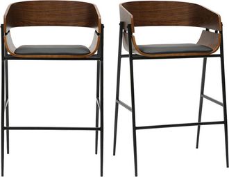 Miliboo Taburetes De Bar Dise&ntilde;o Madera Oscura Y Metal Negro (lote De 2) Wess