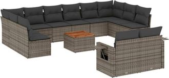 vidaXL Set Sof&aacute;s De Jard&iacute;n Con Cojines 13 Piezas Rat&aacute;n Sint&eacute;tico Gris Vidaxl