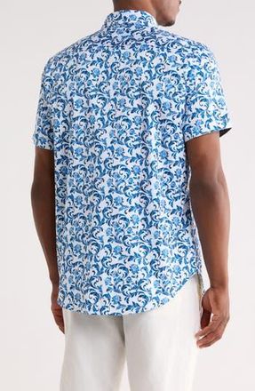 Robert Graham Aslan Short Sleeve Cotton Button-Up Shirt in White Multi at Nordstrom Rack, Size 4X-Large