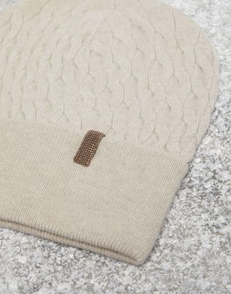 Brunello Cucinelli Womens Beige Cable Knit Hat Accessories & Slg