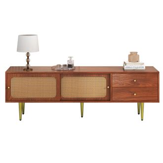 STILVORA Mueble Tv Con 2 Puertas Correderas De Rat&aacute;n, 2 Cajones Y 4 Huecos, Pasacables, Para Sal&oacute;n, 160 X 40 X 60 Cm