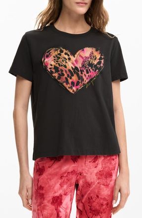 Desigual Heart Cotton Graphic T-Shirt in Neutral Gray at Nordstrom, Size X-Small
