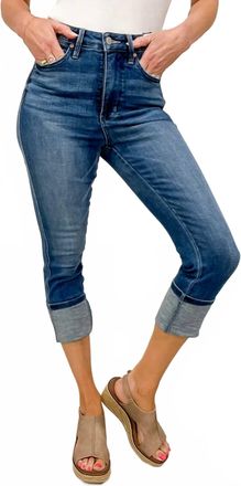 Judy Blue High Waisted Tummy Control Cuff Capri Jeans In Blue