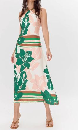 Greylin Lyra Border Halter Midi Dress In Ecru/green