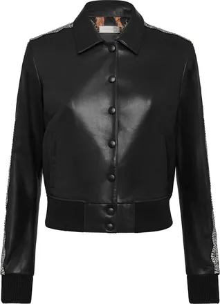 Philipp Plein Leather Bomber Crystal Cable