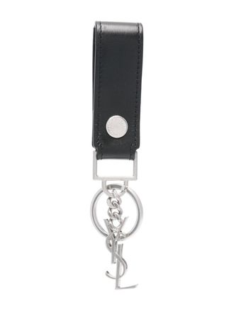 Saint Laurent leren sleutelhanger verfraaid met logoplakkaat - Zwart