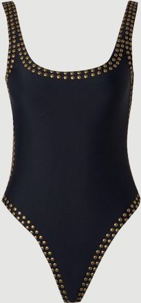 Karen Millen Womens Bronze Studded High Leg Swimsuit - Black Nylon - Size X-Small