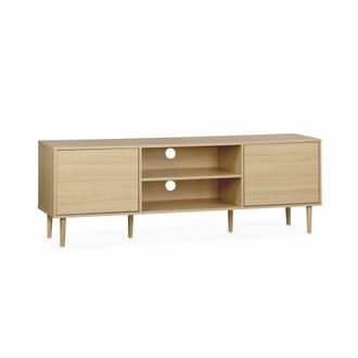 Sweeek Mueble tv efecto madera con 2 niveles y 2 puertas,160cm, natural