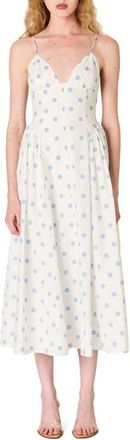 Nia Sydney Polka Dot Sweetheart Neck Midi Dress in Sky at Nordstrom, Size X-Large