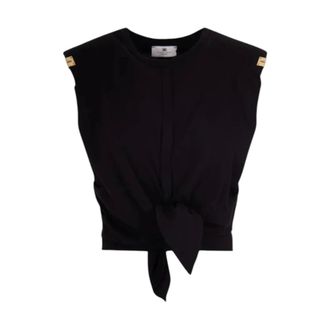 Elisabetta Franchi Sleeveless Tops, female, Black, Size: S T-shirt in jersey con nodo