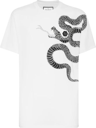Philipp Plein T-shirt met ronde hals Snake - Heren - T-shirts - Wit - 4XL - Katoen - Tops