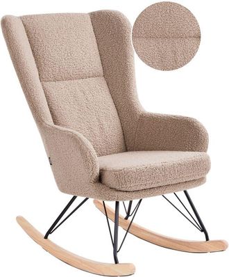 Beliani Mecedora Tapizada De Boucl&eacute; Patas De Metal Negro Con Reposabrazos Respaldo Alto Sala De Estar Habitaci&oacute;n Infantil Beige Luoma