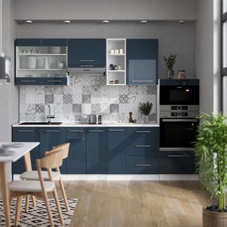 Vicco Mueble De Cocina Fame-line, Azul Oscuro Alto Brillo/blanco, 280 Cm Sin Encimera