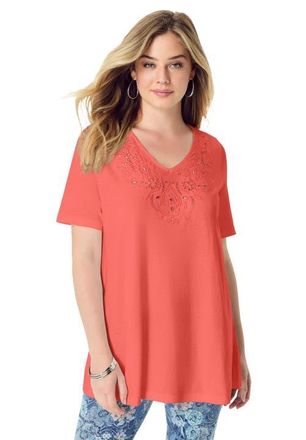 Roaman's Eyelet Swing Tee in Sunset Coral at Nordstrom, Size 20