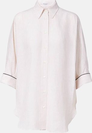 Brunello Cucinelli Camicia in lino a righe Monili a righe