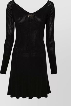 Jacquemus viscose ribbed wide neck long-sleeve flared mini dress