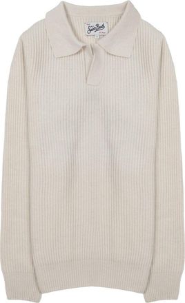 MC2 Saint Barth Black Ribbed Knit Wool Polo Shirt