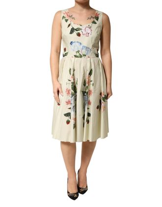 Dolce & Gabbana Womens Beige Floral Sleeveless A-Line Dress Pattern