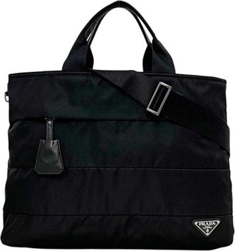 Prada Black Nero Nylon Leather Tote Bag (Pre-Owned)
