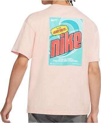Nike Mens Nike Back Large Logo Pattern Printing Round Neck Casual Short Sleeve Pink T-Shirt DM2198-601