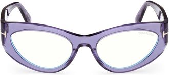 Tom Ford 55mm Cat Eye Optical Glasses in Shiny Transparent Lavender at Nordstrom