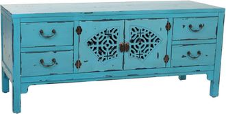 Wanderlust Deco Mueble bajo de madera azul 120x40x50 cm