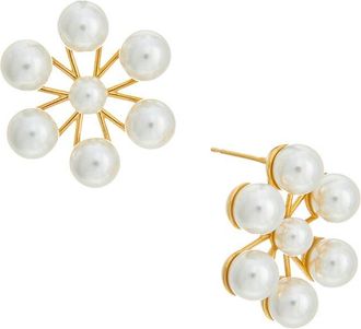 Oscar De La Renta Pearl Flower Stud Earrings