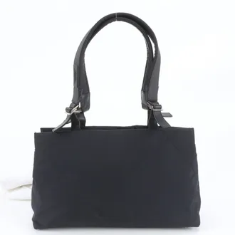 Ferragamo Black Leather Nylon Handbag Shoulder Bag Tote Bag (Pre-Owned)