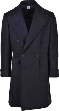 LUIGI BORRELLI NAPOLI Blauwe Wollen Blend Reversjas - Heren - Mantel - Blauw - XL - Wol - Jassen
