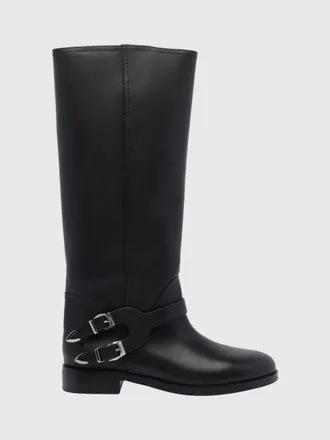 Pinko Knee-High Biker Boots in Smooth Leather with Rubber Sole