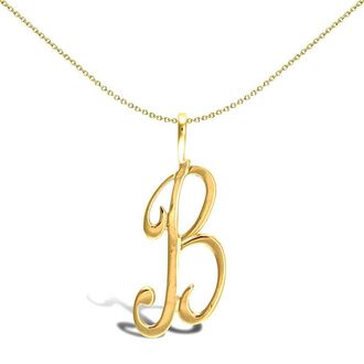 Jewelco London Solid 9ct Gold Script Identity Initial Pendant Letter B - JIN002-B