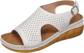 Generic Womens Wedge Sandals Breathable Casual Summer Sandal Shoes Solid Color Hollow Stylish Versatile Comfortable Open Toe Sandals Beach Outdoor