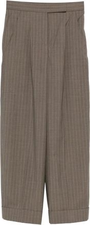Max Mara Lange Broek - Dames - Wijde Broeken - Bruin - S - Leer - Broeken