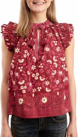 Ulla Johnson Pre-Loved Iris Blouse In Burgundy Floral Print