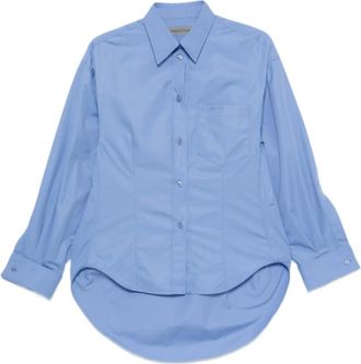 Balenciaga Overhemden, Dames, Blauw, M, Katoen, Shirt met gebogen zoom