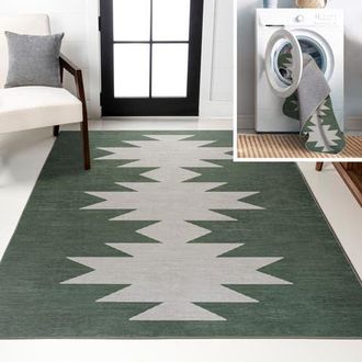 Jonathan Y Designs Chayton Minimalist Geometric Machine-Washable Area Rug in Forest Green at Nordstrom, Size 8Ft 0In X 10Ft 0In