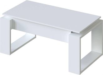 Dmora Tavolino Da Salotto Aspra, Tavolino Da Caff&egrave; Con Piano Elevabile, Tavolo Basso Da Soggiorno, 105x55h45/56 Cm, Bianco