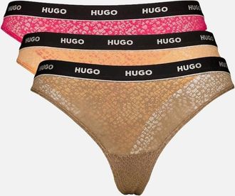 HUGO BOSS Womens 3-Pack Classic Logo Lace Thongs, Pink/Earth/Apricot - Tan - Size: 12